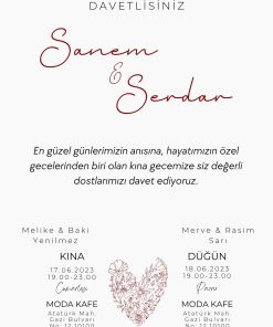 13x18 cm Düğün Davetiyesi | Kişiye Özel Baskı No: 2439