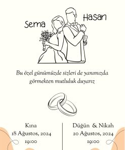 13x18 cm Düğün Davetiyesi | Kişiye Özel Baskı No: 2441