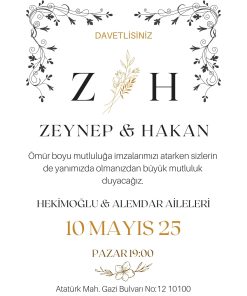 13x18 cm Düğün Davetiyesi | Kişiye Özel Baskı No: 2443