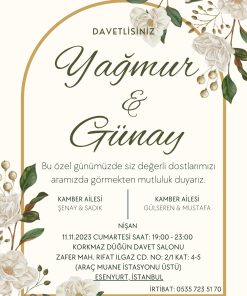 13x18 cm Düğün Davetiyesi | Kişiye Özel Baskı No: 2447