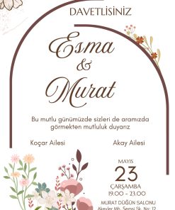 13x18 cm Düğün Davetiyesi | Kişiye Özel Baskı No: 2451