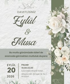 13x18 cm Düğün Davetiyesi | Kişiye Özel Baskı No: 2455