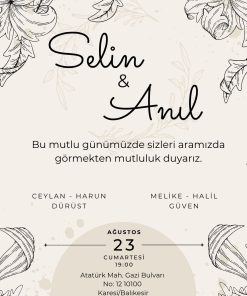 13x18 cm Düğün Davetiyesi | Kişiye Özel Baskı No: 2229