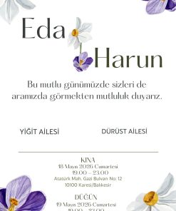 13x18 cm Düğün Davetiyesi | Kişiye Özel Baskı No: 2469