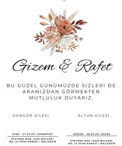 13x18 cm Düğün Davetiyesi | Kişiye Özel Baskı No: 2472