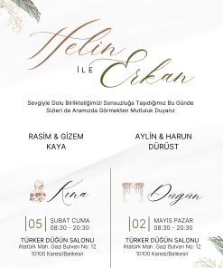 13x18 cm Düğün Davetiyesi | Kişiye Özel Baskı No: 2473