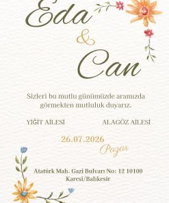 13x18 cm Düğün Davetiyesi | Kişiye Özel Baskı No: 2474