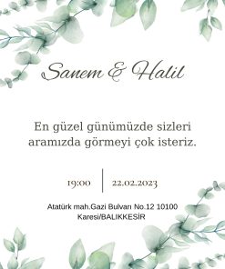13x18 cm Düğün Davetiyesi | Kişiye Özel Baskı No: 2477