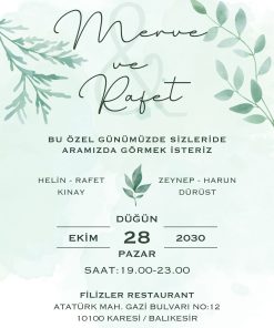 13x18 cm Düğün Davetiyesi | Kişiye Özel Baskı No: 2478