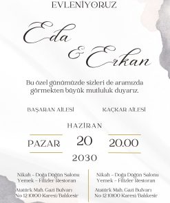 13x18 cm Düğün Davetiyesi | Kişiye Özel Baskı No: 2483
