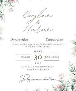 13x18 cm Düğün Davetiyesi | Kişiye Özel Baskı No: 2236