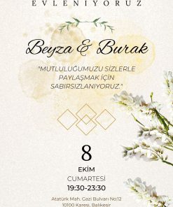 13x18 cm Düğün Davetiyesi | Kişiye Özel Baskı No: 2238