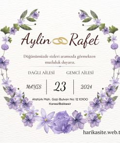 13x18 cm Düğün Davetiyesi | Kişiye Özel Baskı No: 2203