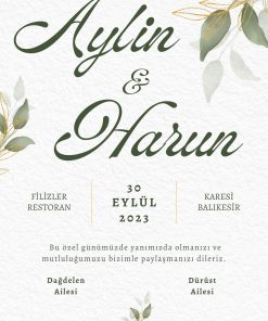 13x18 cm Düğün Davetiyesi | Kişiye Özel Baskı No: 2242