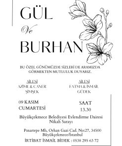 13x18 cm Düğün Davetiyesi | Kişiye Özel Baskı No: 2244