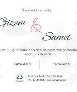 13x18 cm Düğün Davetiyesi | Kişiye Özel Baskı No: 2246