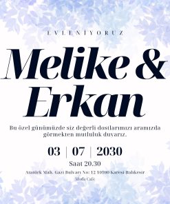 13x18 cm Düğün Davetiyesi | Kişiye Özel Baskı No: 2249