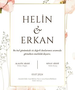 13x18 cm Düğün Davetiyesi | Kişiye Özel Baskı No: 2254
