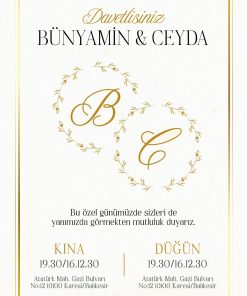 13x18 cm Düğün Davetiyesi | Kişiye Özel Baskı No: 2205