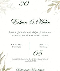 13x18 cm Düğün Davetiyesi | Kişiye Özel Baskı No: 2257