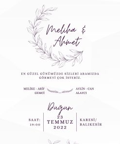 13x18 cm Düğün Davetiyesi | Kişiye Özel Baskı No: 2258