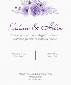 13x18 cm Düğün Davetiyesi | Kişiye Özel Baskı No: 2259