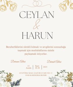 13x18 cm Düğün Davetiyesi | Kişiye Özel Baskı No: 2267