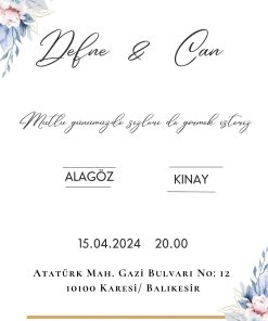 13x18 cm Düğün Davetiyesi | Kişiye Özel Baskı No: 2268