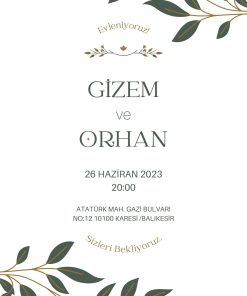 13x18 cm Düğün Davetiyesi | Kişiye Özel Baskı No: 2277
